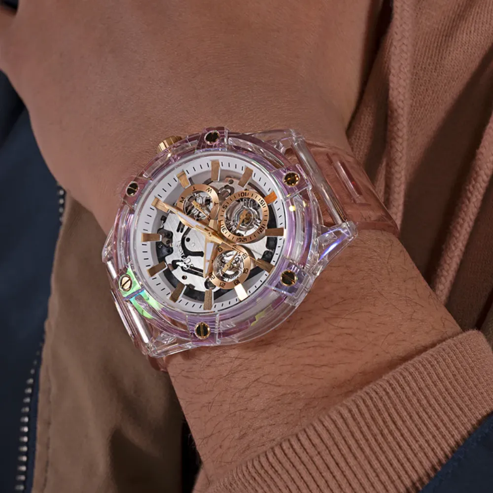 Jewelry Guess Watches Guess Multifunction Pink Resin Strap Women Watch GW0806G4