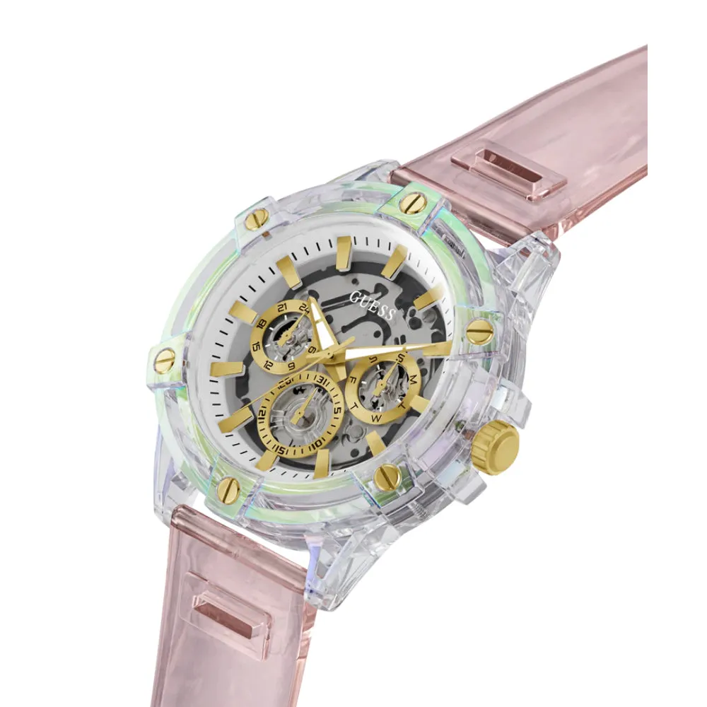 Jewelry Guess Watches Guess Multifunction Pink Resin Strap Women Watch GW0806G4