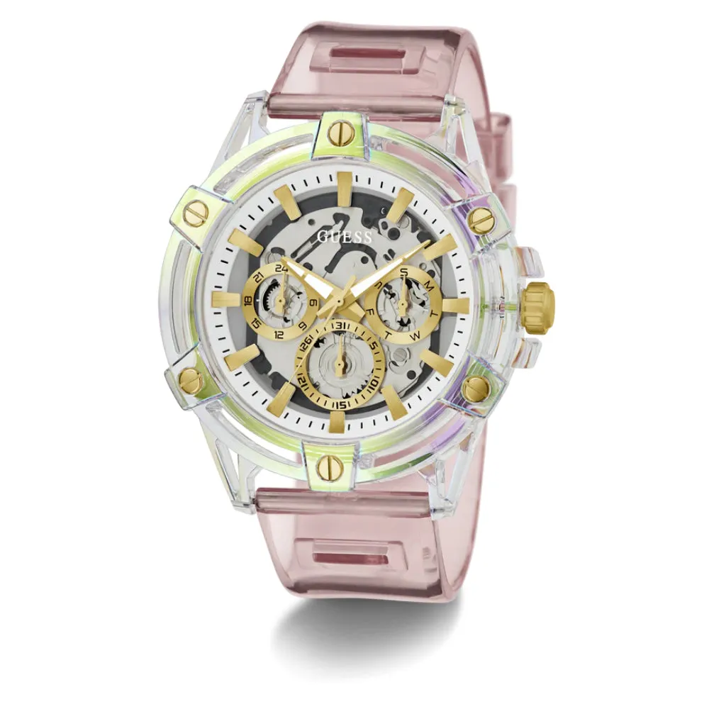 Jewelry Guess Watches Guess Multifunction Pink Resin Strap Women Watch GW0806G4