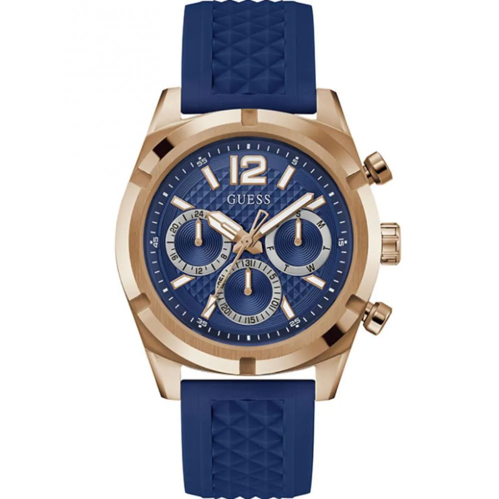 Jewelry Guess Watches Guess Rose Gold Tone Multi-Function Black Silicone Strap Men's Watch GW0729G3