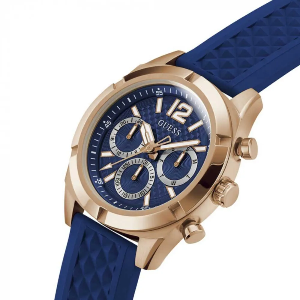 Jewelry Guess Watches Guess Rose Gold Tone Multi-Function Black Silicone Strap Men's Watch GW0729G3