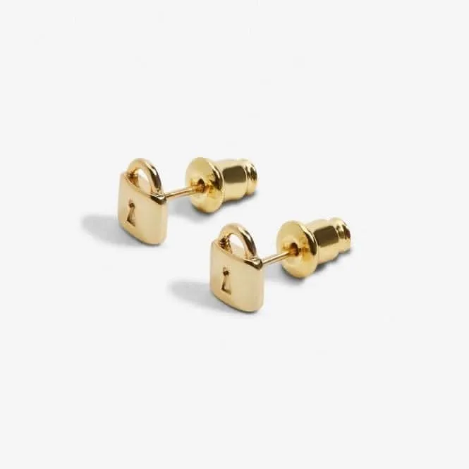 Mini Charms Lock Gold Plated Earrings 7058 Joma Jewellery