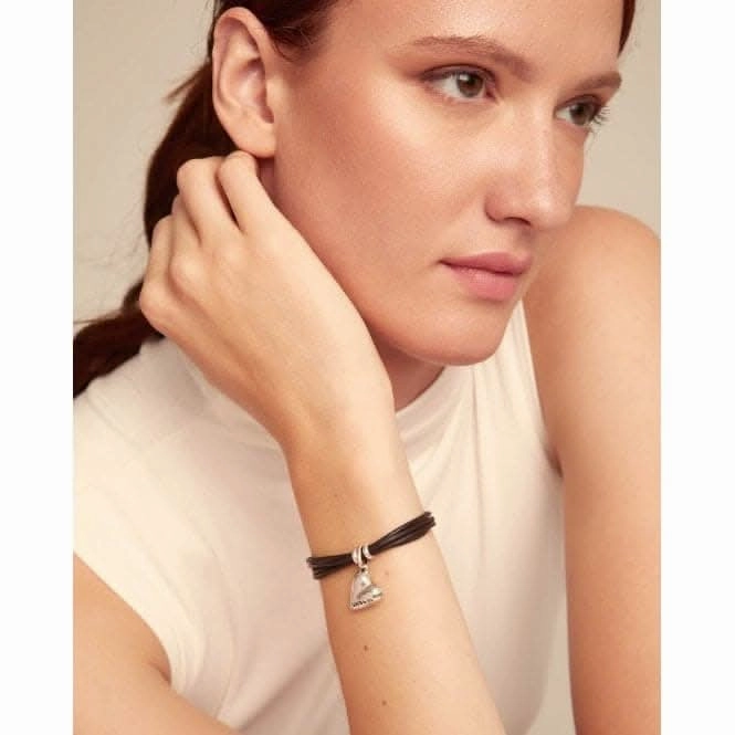 Pretty Love Leather Small Silver Plated Heart Bracelet PUL2403MARMTL0M Unode50 Jewelry And Accessories