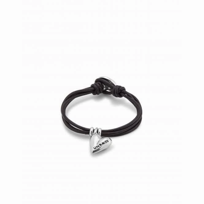 Pretty Love Leather Small Silver Plated Heart Bracelet PUL2403MARMTL0M Unode50 Jewelry And Accessories