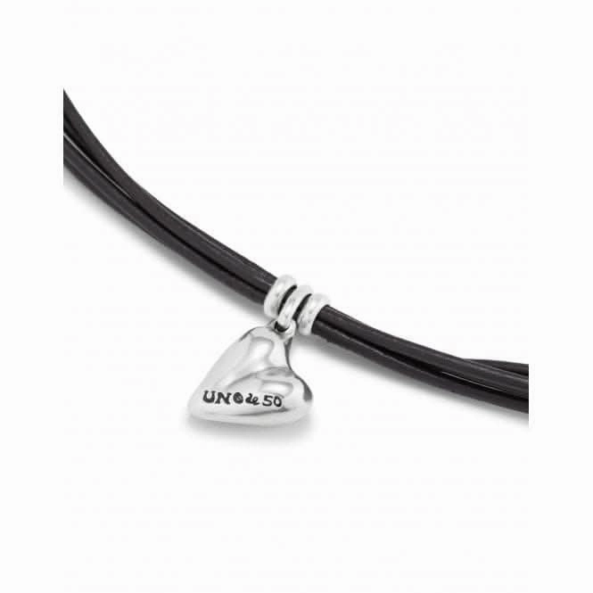 Pretty Love Leather Small Silver Plated Heart Bracelet PUL2403MARMTL0M Unode50 Jewelry And Accessories