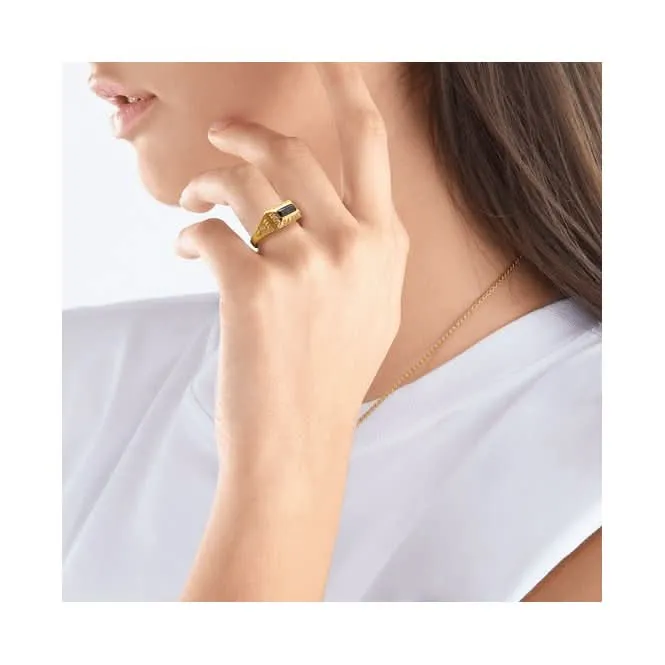 Rebel At Heart Gold Plated Black College Ring TR2243-966-11 Thomas Sabo Rings