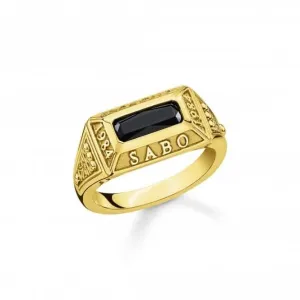 Rebel At Heart Gold Plated Black College Ring TR2243-966-11 Thomas Sabo Rings