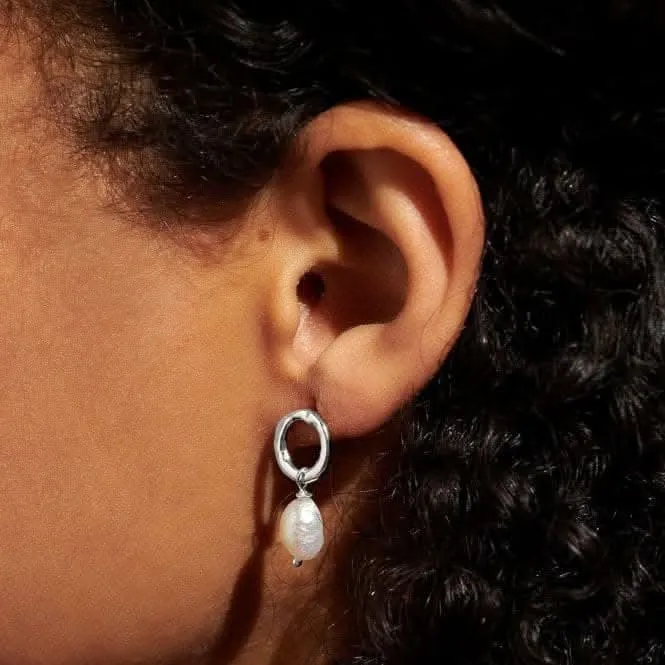 Solaria Baroque Pearl Loop Silver Plated Hoop Earrings 7168 Joma Jewellery