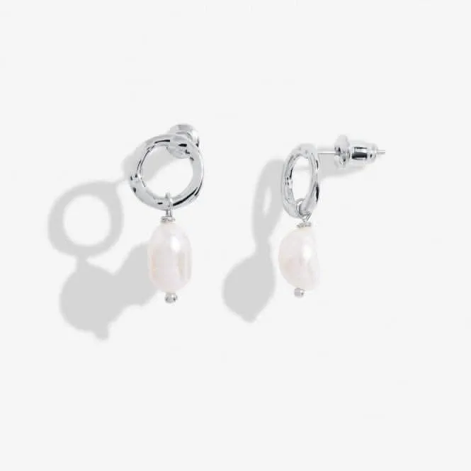 Solaria Baroque Pearl Loop Silver Plated Hoop Earrings 7168 Joma Jewellery