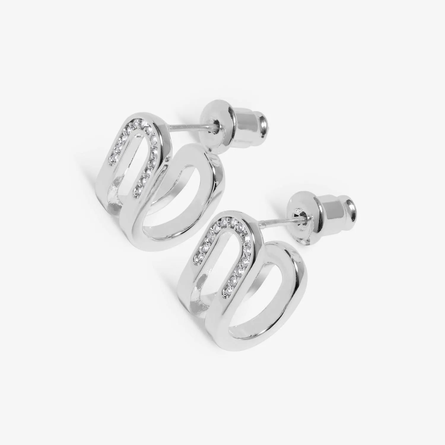Soul Shine Pave Arc Huggie Silver Plated Earrings 7606 Joma Jewellery