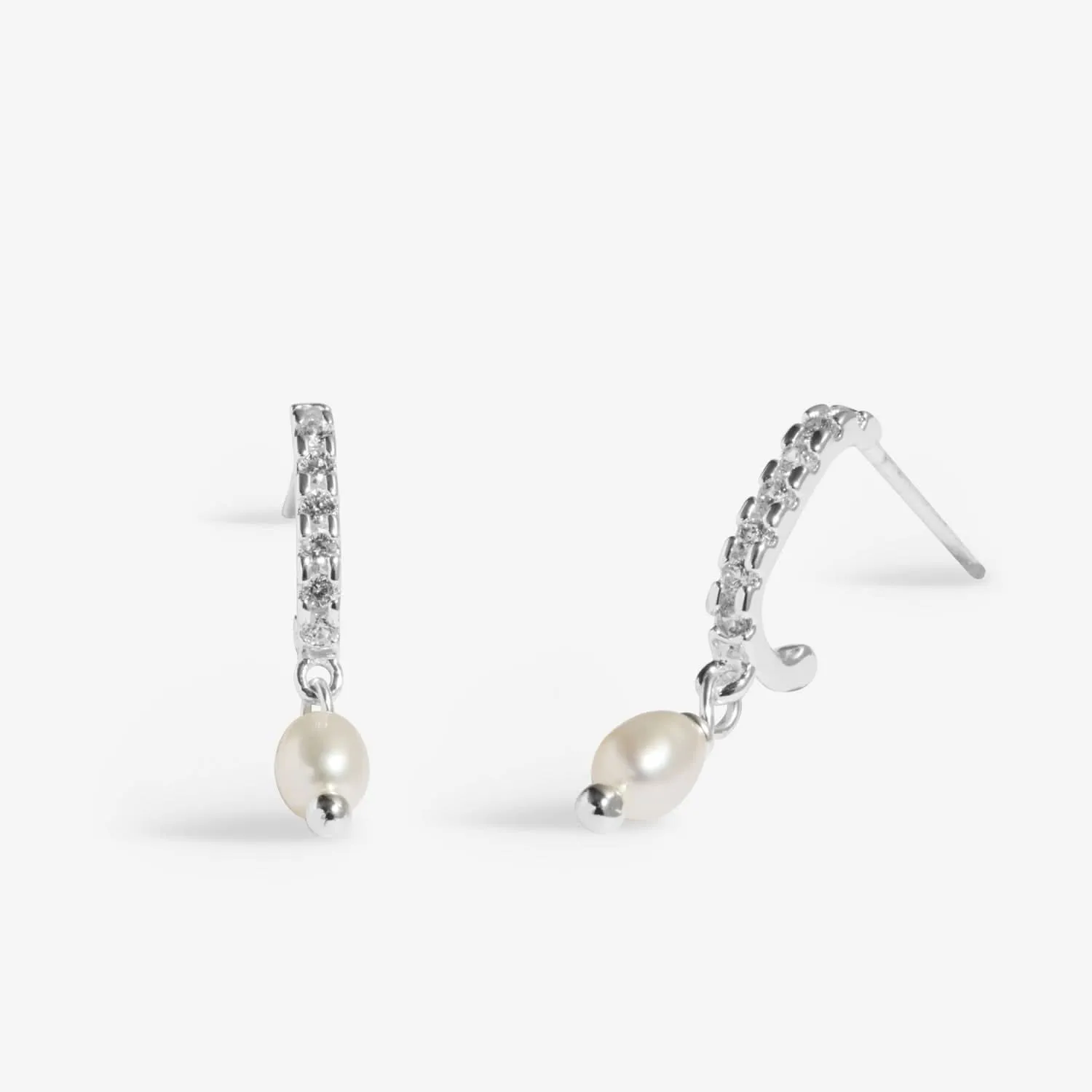 Soul Shine Pave Pearl Silver Plated Hoop Earrings 8475 Joma Jewellery