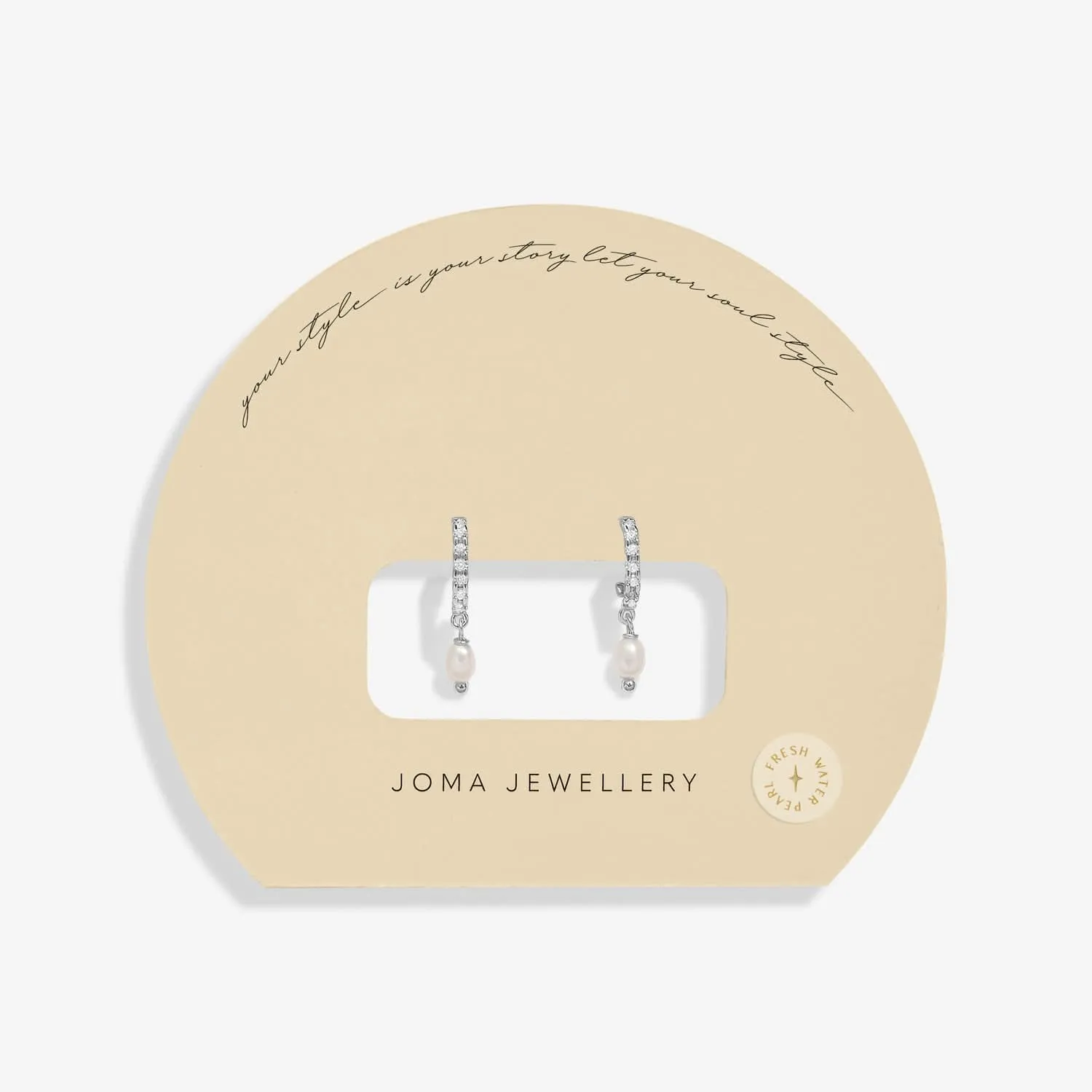 Soul Shine Pave Pearl Silver Plated Hoop Earrings 8475 Joma Jewellery