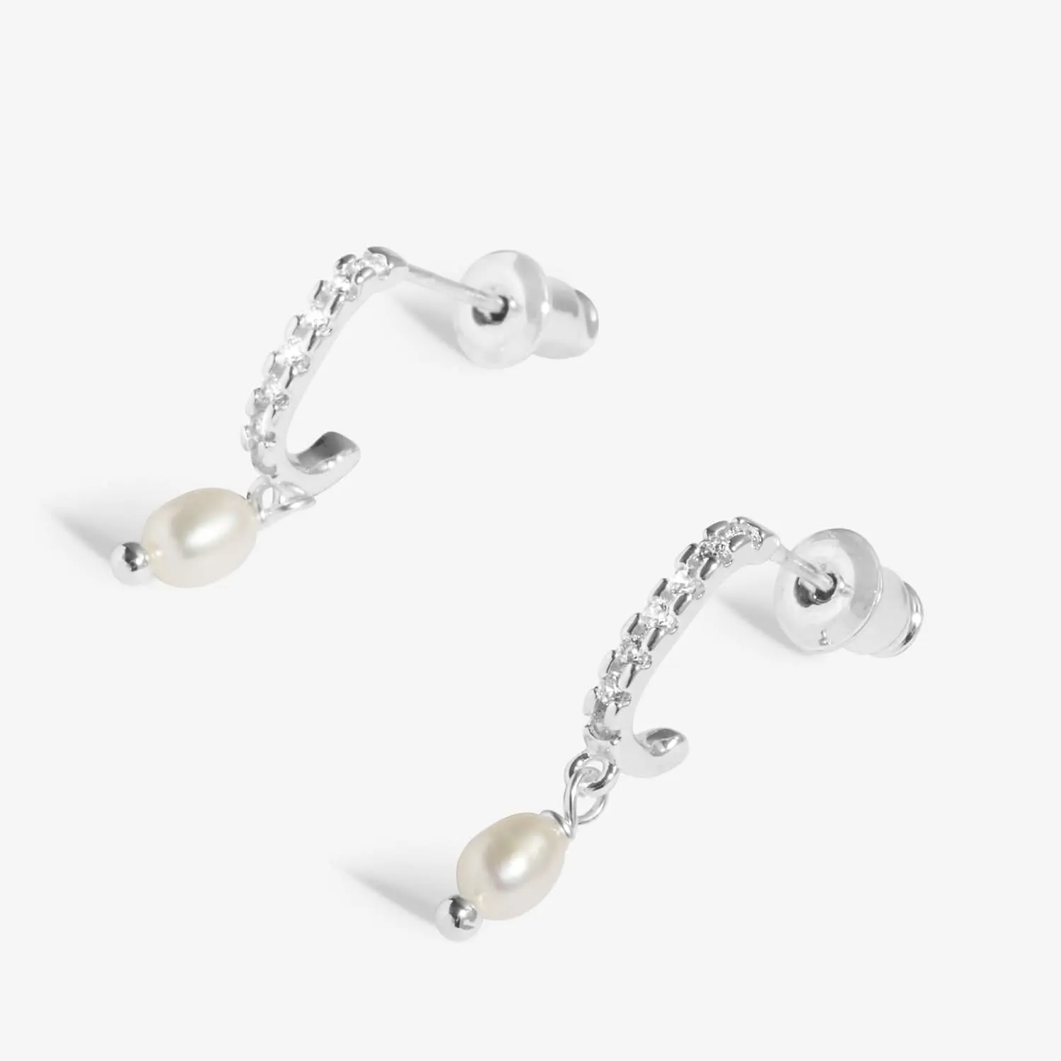 Soul Shine Pave Pearl Silver Plated Hoop Earrings 8475 Joma Jewellery