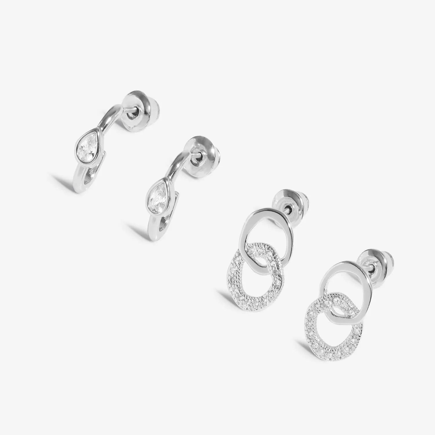 Soul Shine Stack Linked Circles Silver Plated Set of 2 Earrings 8472 Joma Jewellery