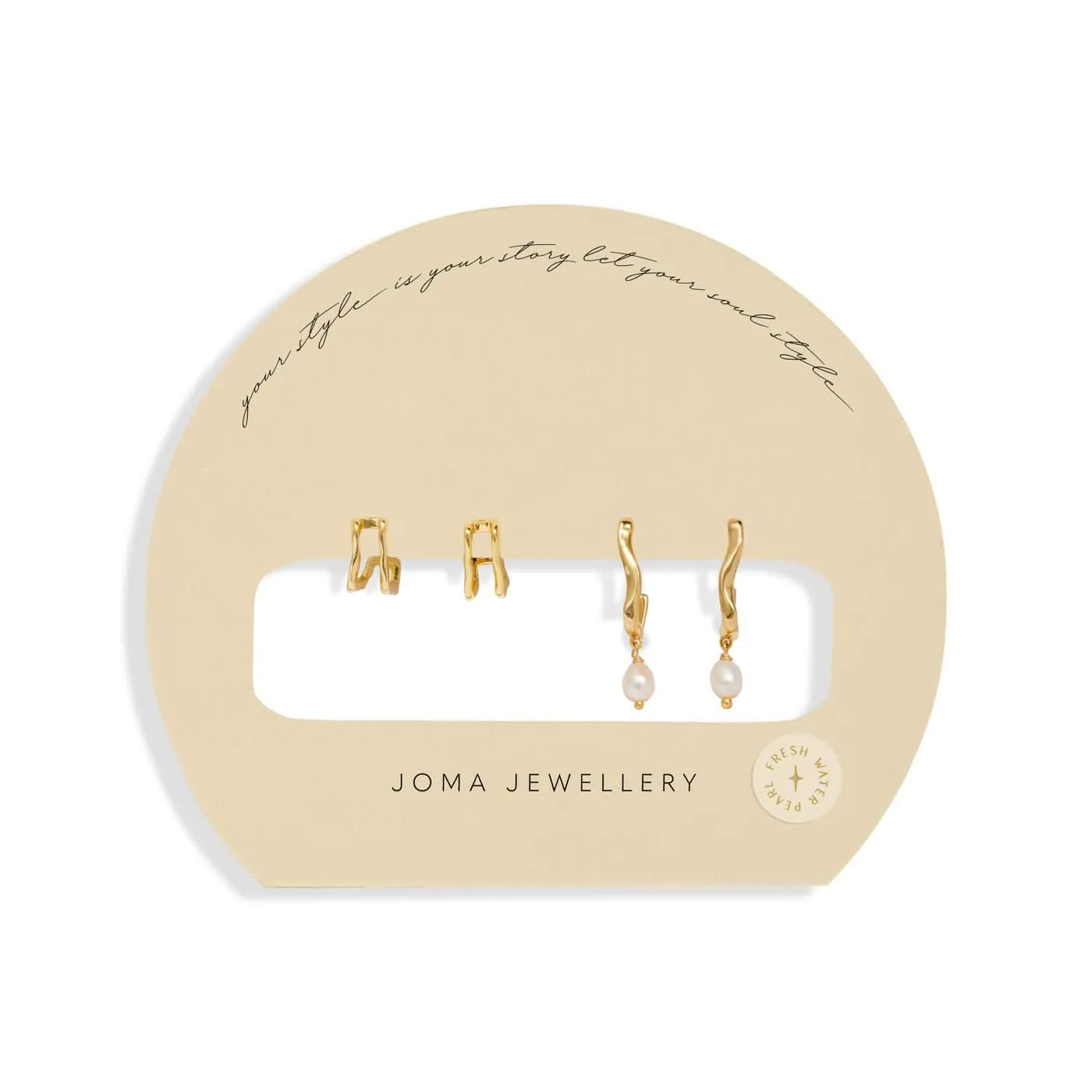 Soul Shine Stack Textured Pearl Gold Plated Set of 2 Hoop Earrings 8473 Joma Jewellery