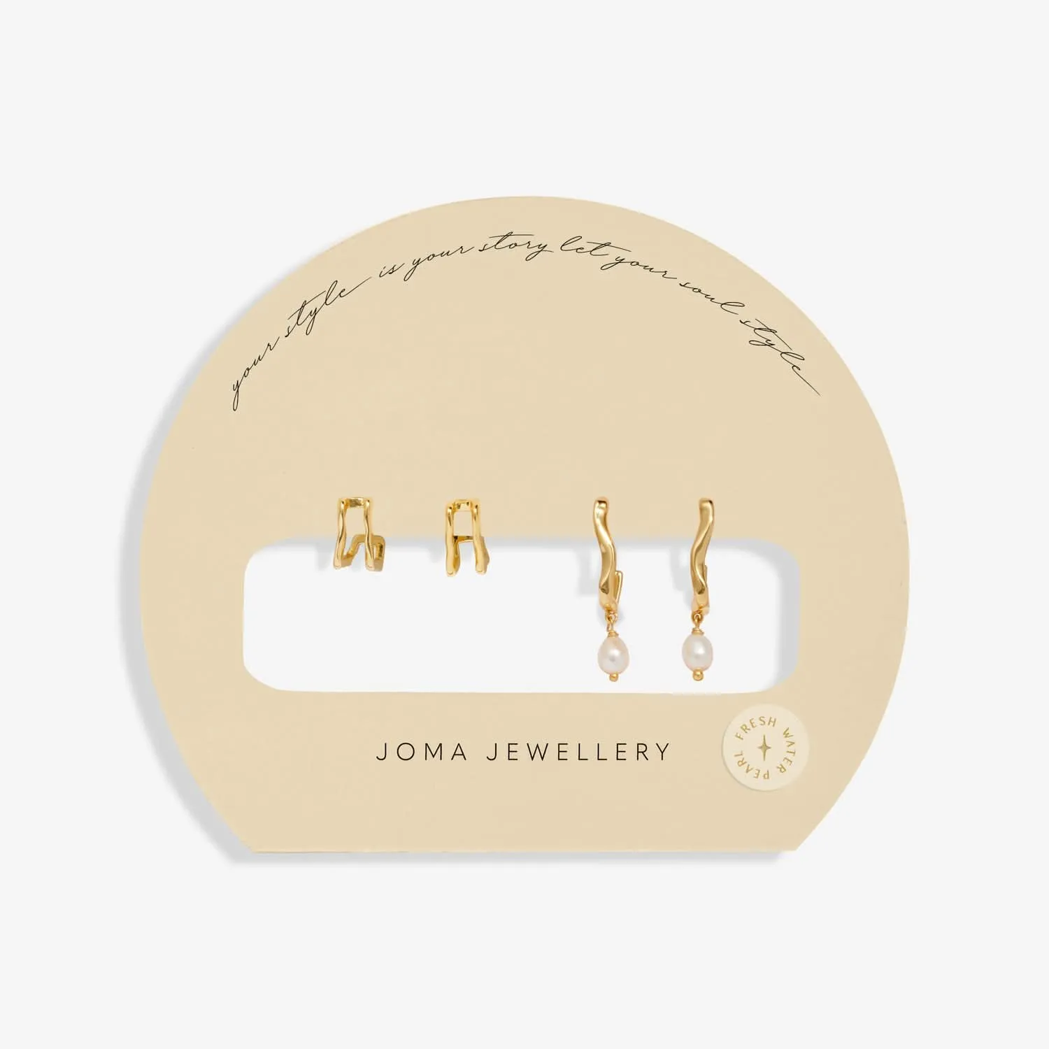 Soul Shine Stack Textured Pearl Gold Plated Set of 2 Hoop Earrings 8473 Joma Jewellery