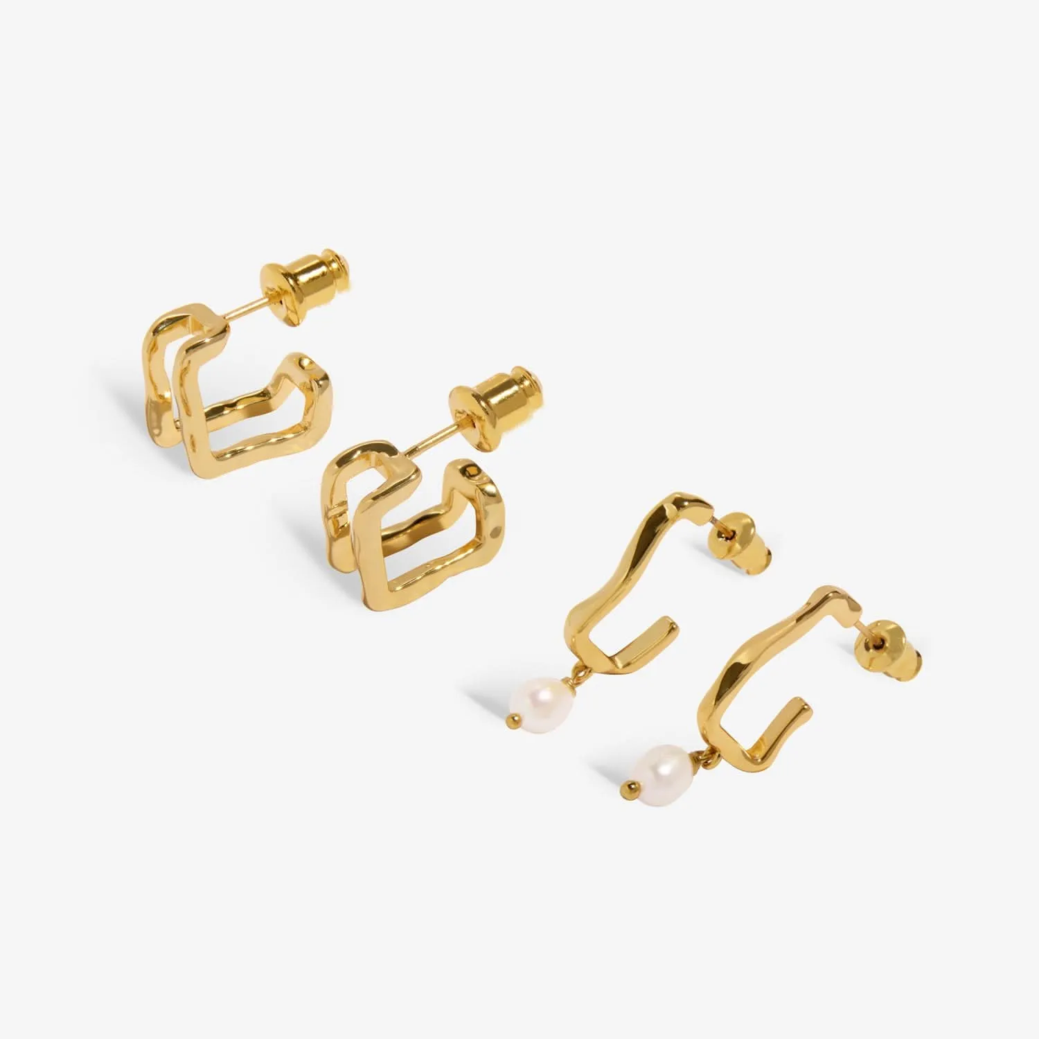 Soul Shine Stack Textured Pearl Gold Plated Set of 2 Hoop Earrings 8473 Joma Jewellery