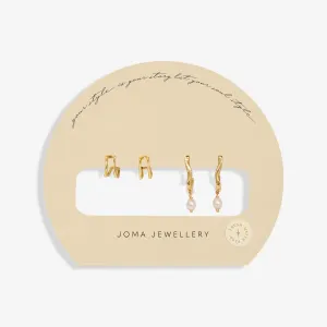 Soul Shine Stack Textured Pearl Gold Plated Set of 2 Hoop Earrings 8473 Joma Jewellery