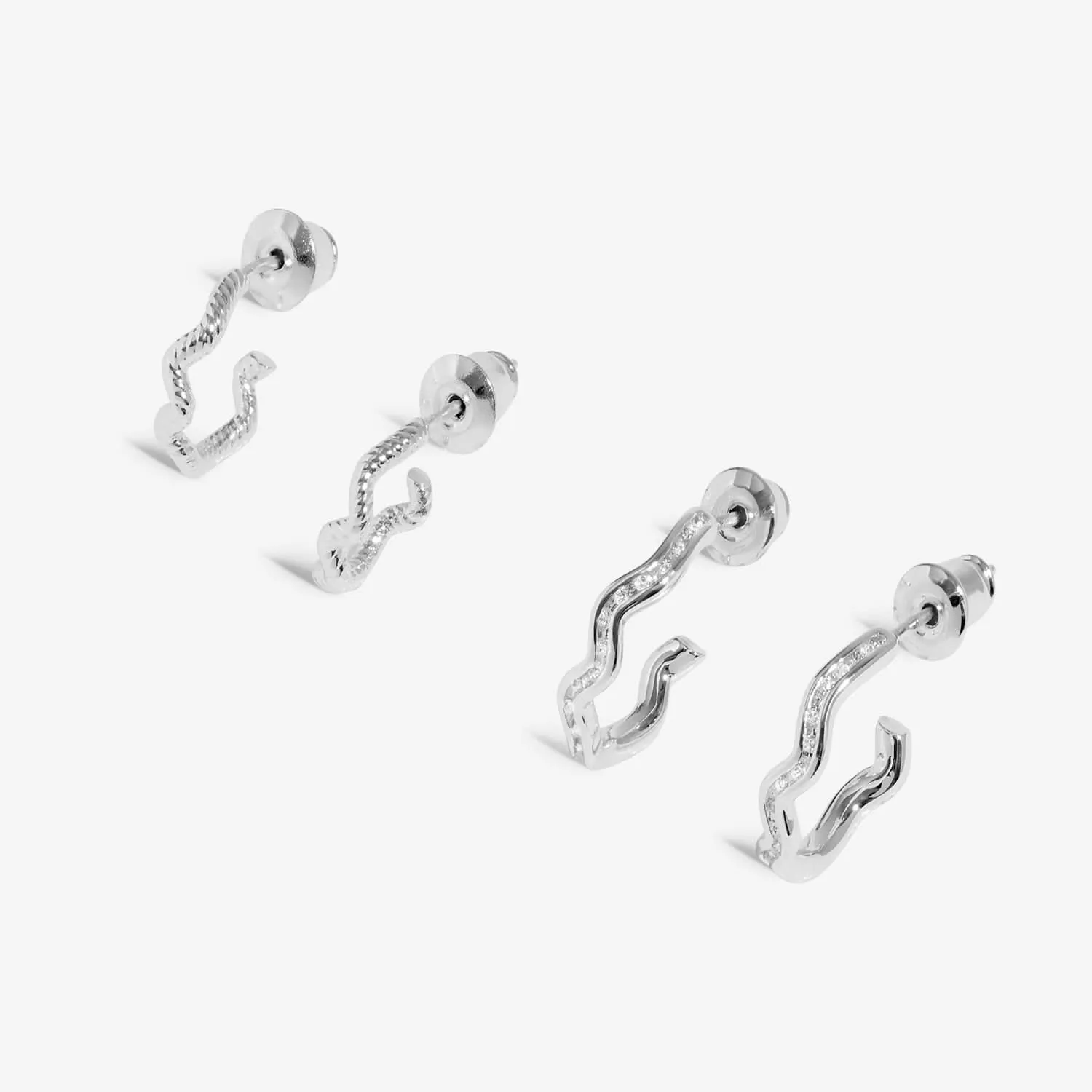 Soul Shine Stack Wavy Rope Silver Plated Set of 2 Hoop Earrings 8471 Joma Jewellery