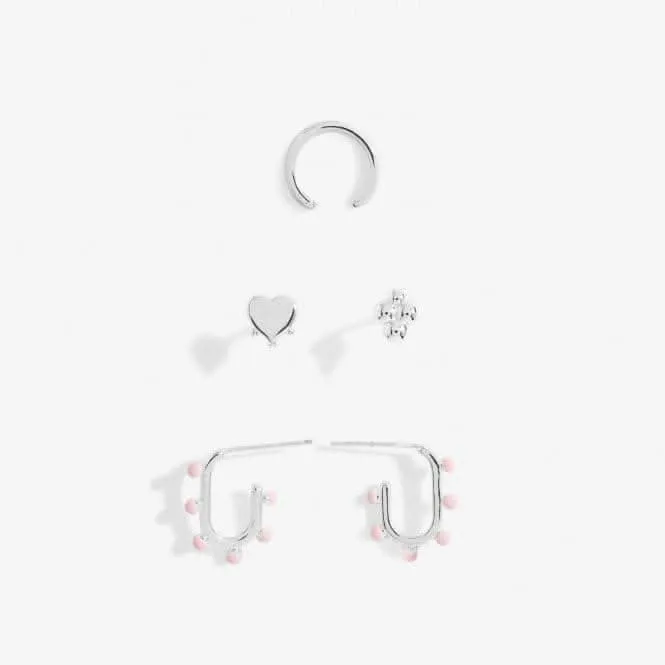 Stacks Of Style Pink Enamel Silver Plated Set Of Earrings 7098 Joma Jewellery