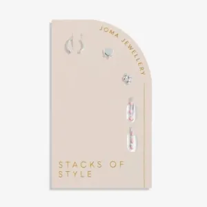 Stacks Of Style Pink Enamel Silver Plated Set Of Earrings 7098 Joma Jewellery