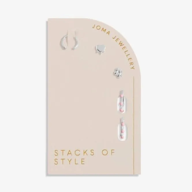 Stacks Of Style Pink Enamel Silver Plated Set Of Earrings 7098 Joma Jewellery