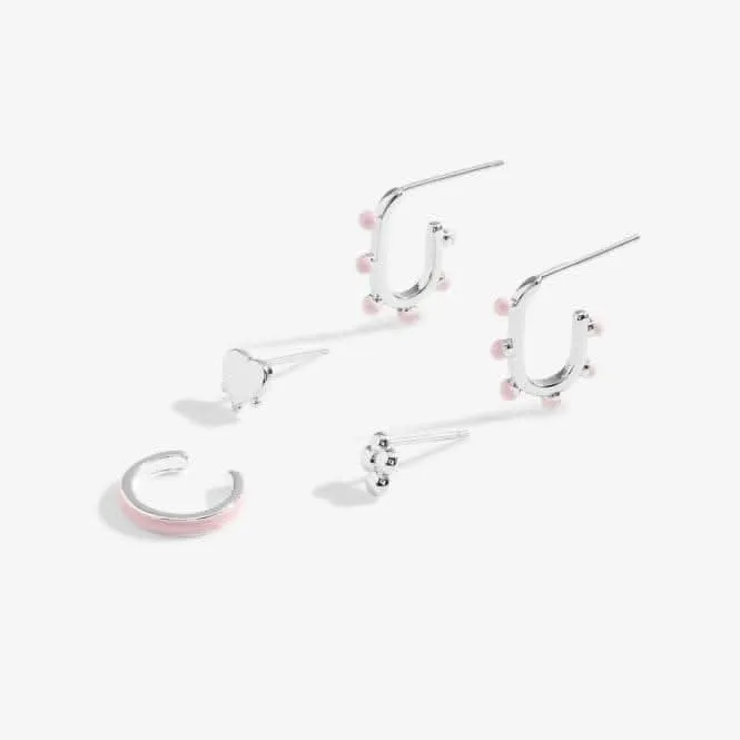 Stacks Of Style Pink Enamel Silver Plated Set Of Earrings 7098 Joma Jewellery