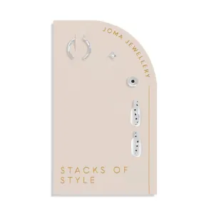 Stacks Of Style Set Of Silver Gem Silver Plated Earrings 7826 Joma Jewellery