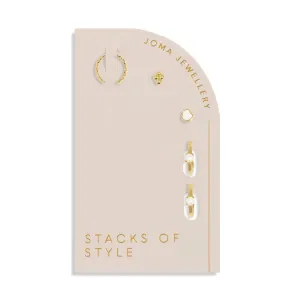 Stacks Of Style Set Of White Pearl Gold Plated Earrings 7822 Joma Jewellery