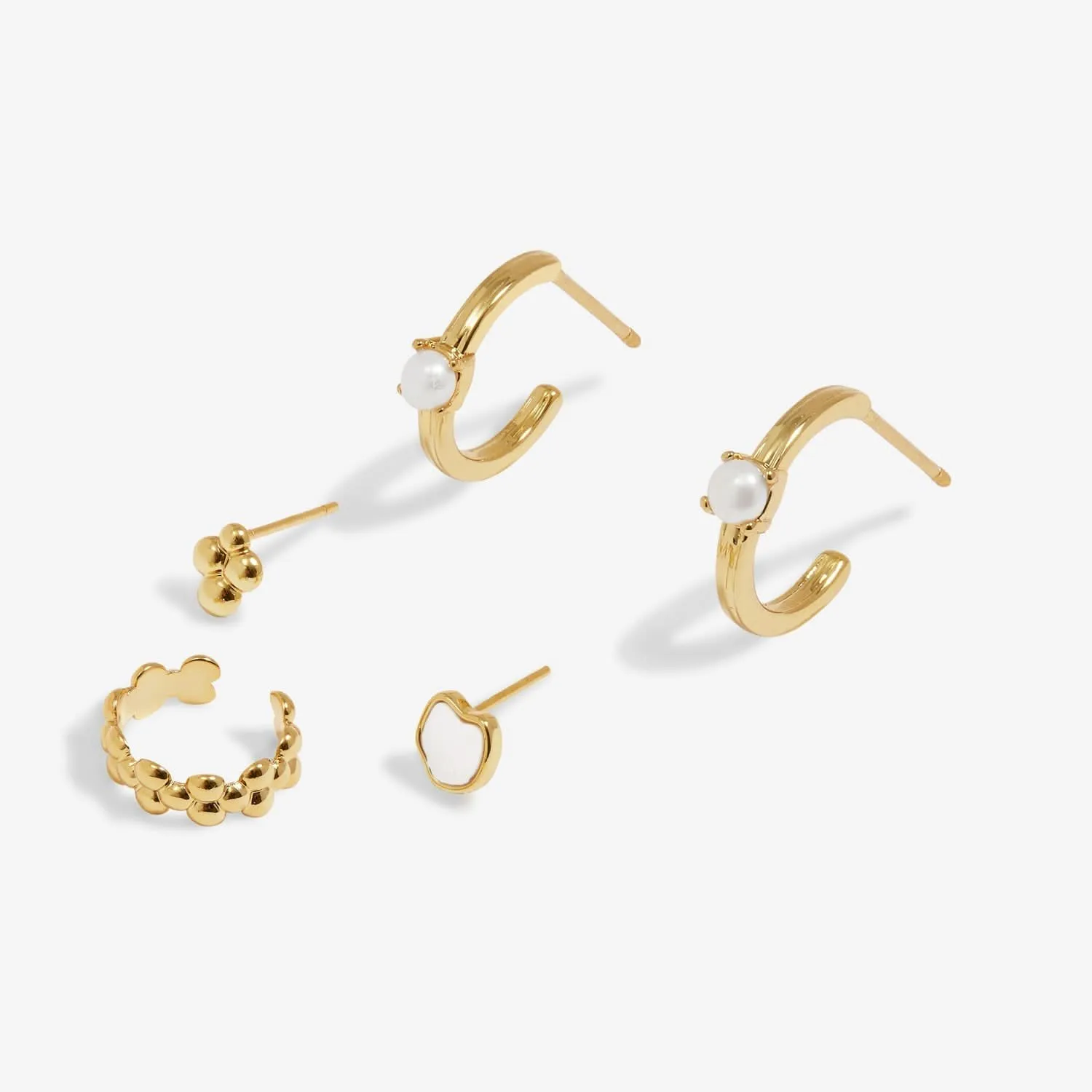 Stacks Of Style Set Of White Pearl Gold Plated Earrings 7822 Joma Jewellery