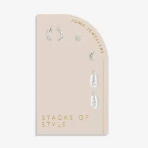 Stacks Of Style Silver Moon Silver Set Of Earrings 6339 Joma Jewellery