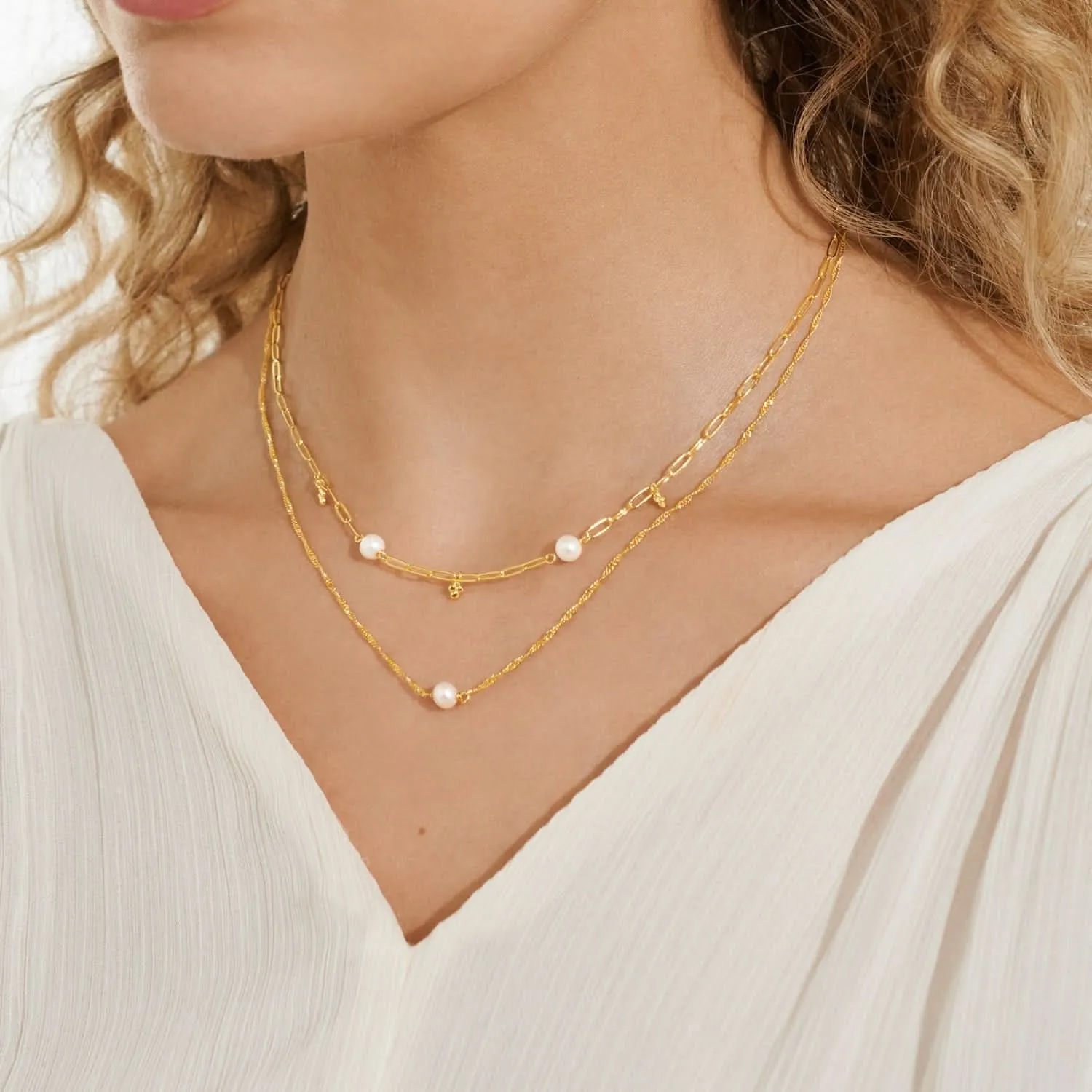 Stacks Of Style White Pearl Gold Plated Necklace 7820 Joma Jewellery