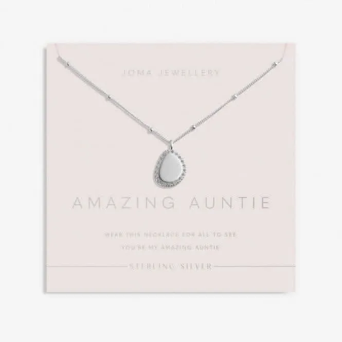 Sterling Silver Amazing Auntie Pebble Pave 46cm   5cm Necklace JJS0016 Joma Jewellery