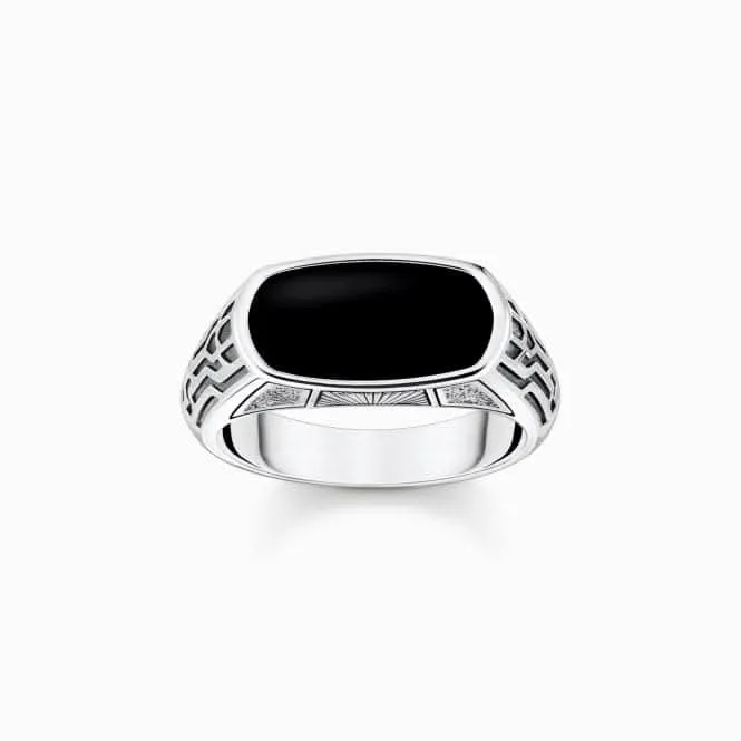 Sterling Silver Black Onyx Signet Ring TR2429-507-11 Thomas Sabo Rings