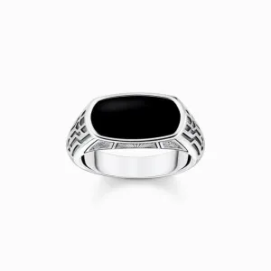 Sterling Silver Black Onyx Signet Ring TR2429-507-11 Thomas Sabo Rings