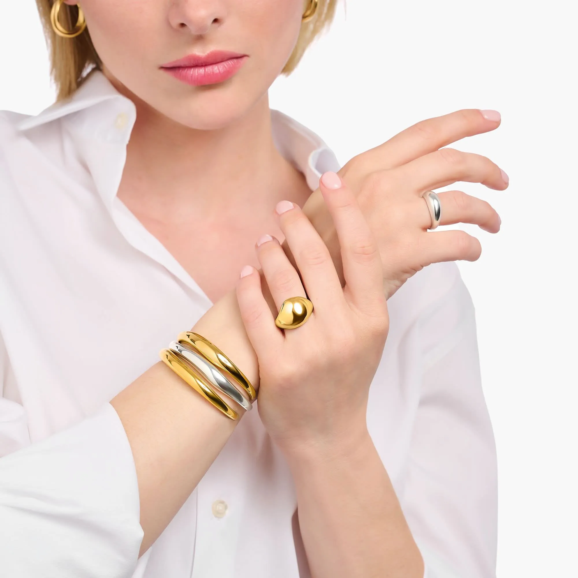 Sterling Silver Bold Elegance Gold Plated Organic Drop Shaped Ring TR2470-413-39 Thomas Sabo Rings