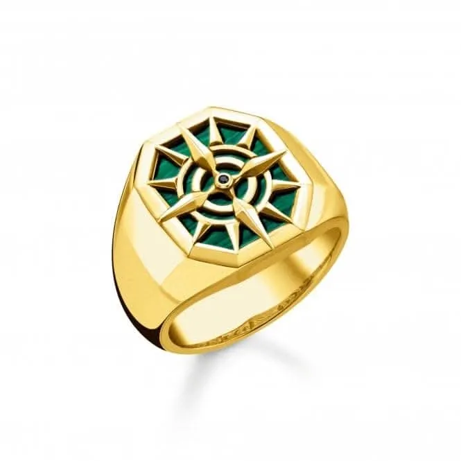 Sterling Silver Gold Plated Green Compass Ring TR2274-140-6 Thomas Sabo Rings