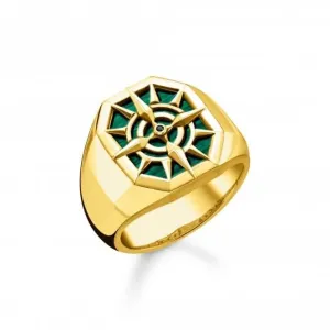 Sterling Silver Gold Plated Green Compass Ring TR2274-140-6 Thomas Sabo Rings