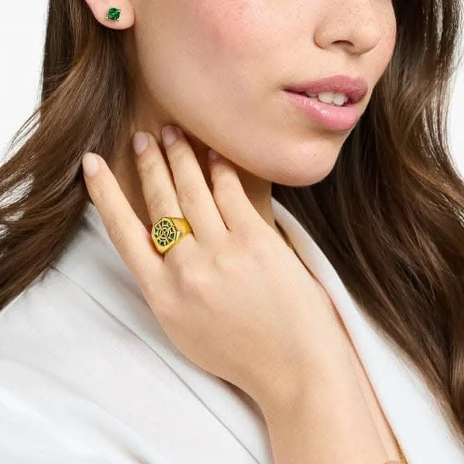 Sterling Silver Gold Plated Green Compass Ring TR2274-140-6 Thomas Sabo Rings
