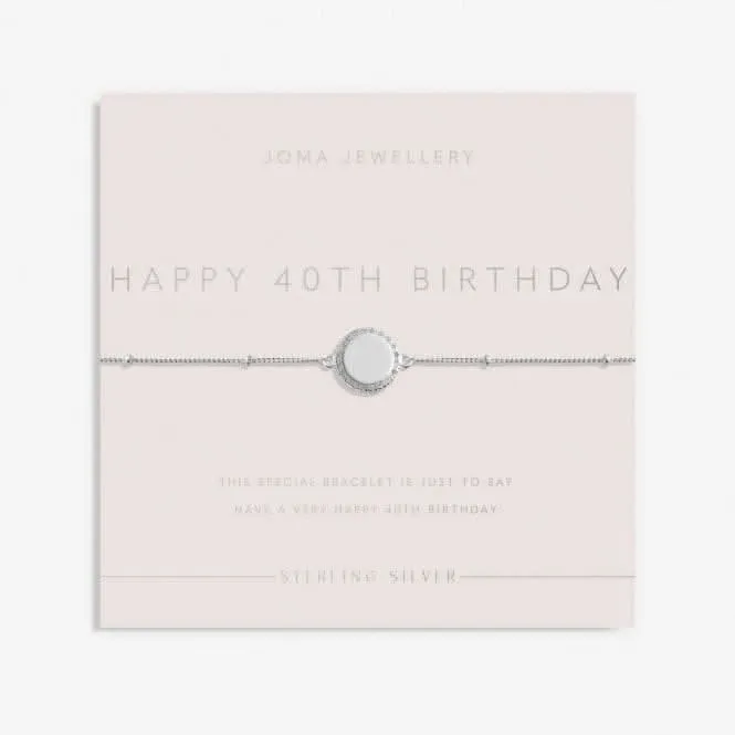 Sterling Silver Happy 40th Birthday Disc Pave 16cm   3cm Bracelet JJS0012 Joma Jewellery