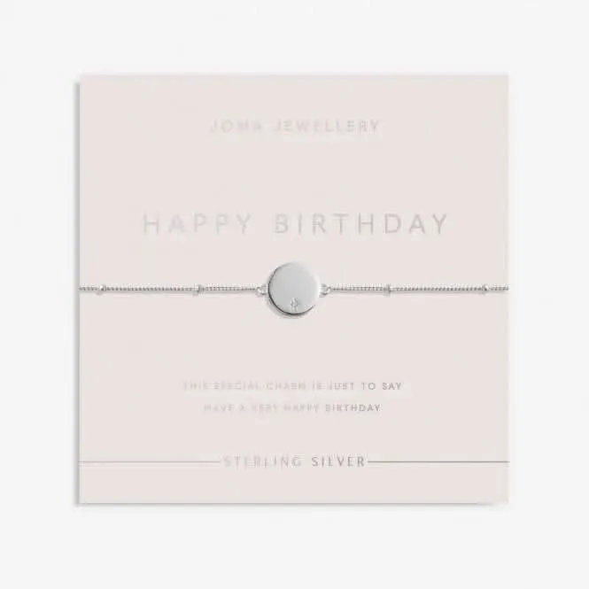 Sterling Silver Happy Birthday Disc Zirconia 16cm   3cm Bracelet JJS0001 Joma Jewellery