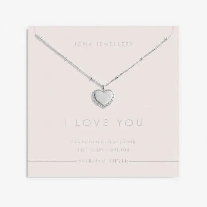 Sterling Silver I Love You Heart Pave 46cm   5cm Necklace JJS0014 Joma Jewellery