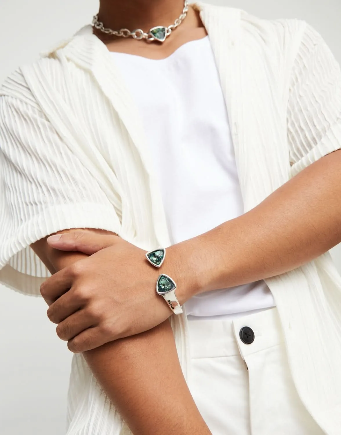 Sterling Silver Plated Ser Camaleonica Green Bangle Bracelet PUL2511VRDMTL0 Unode50 Jewelry And Accessories