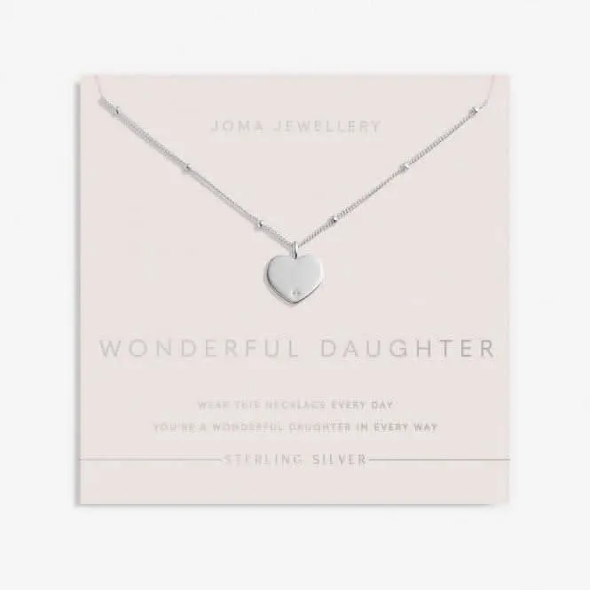 Sterling Silver Wonderful Daughter Heart Zirconia 46cm   5cm Necklace JJS0024 Joma Jewellery