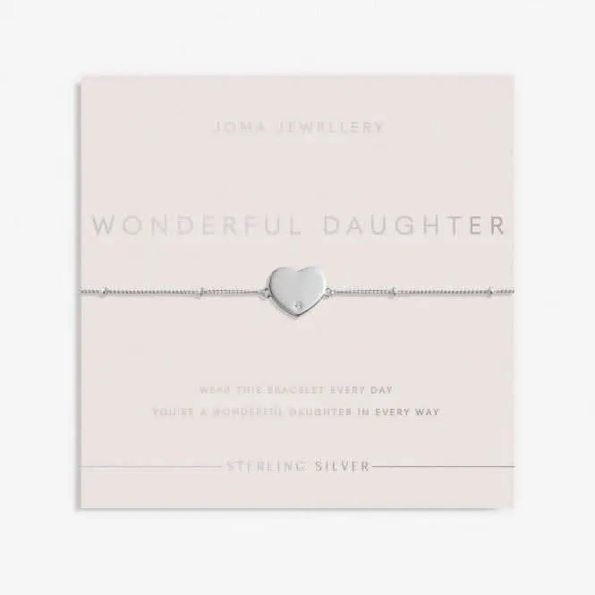 Sterling Silver Wonderful Daughter Heart Zirconia Pave 16cm   3cm Bracelet JJS0006 Joma Jewellery