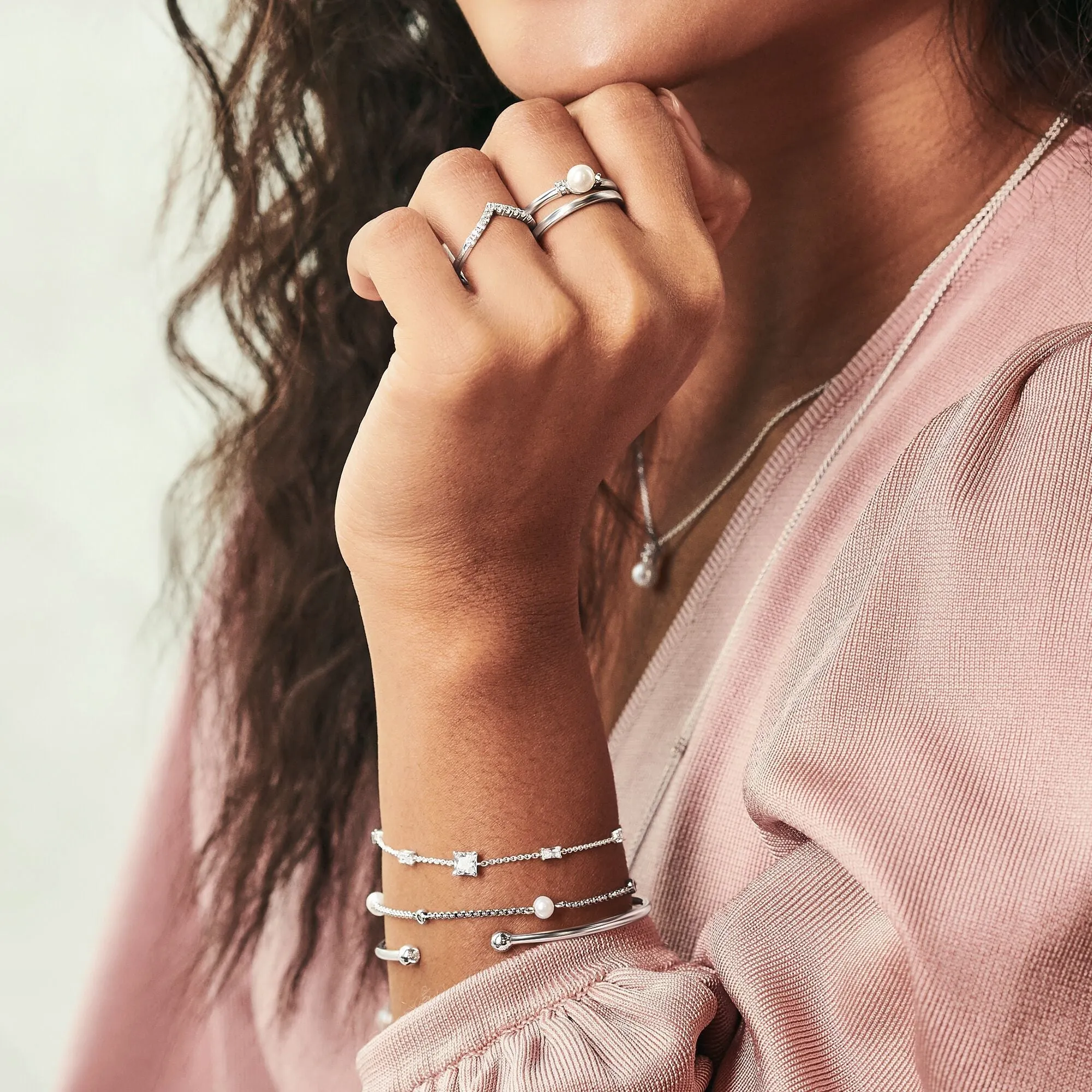 Thomas Sabo Jewellery Thomas Sabo Charm Club Sterling Silver White Pearl CZ Bracelet