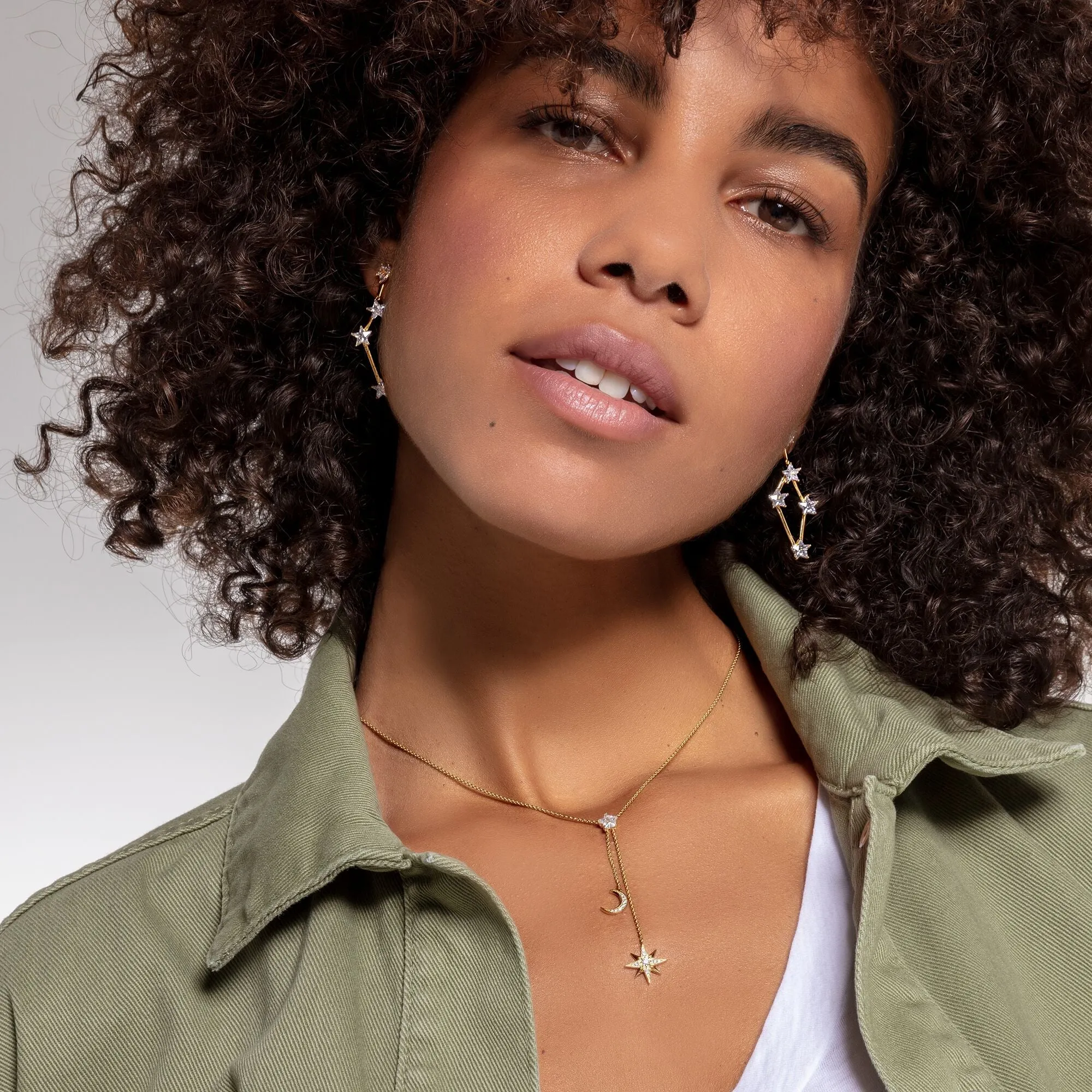 Thomas Sabo Jewellery Thomas Sabo Glam & Soul Yellow Gold Plated Silver CZ Magic Stars Drop Necklace
