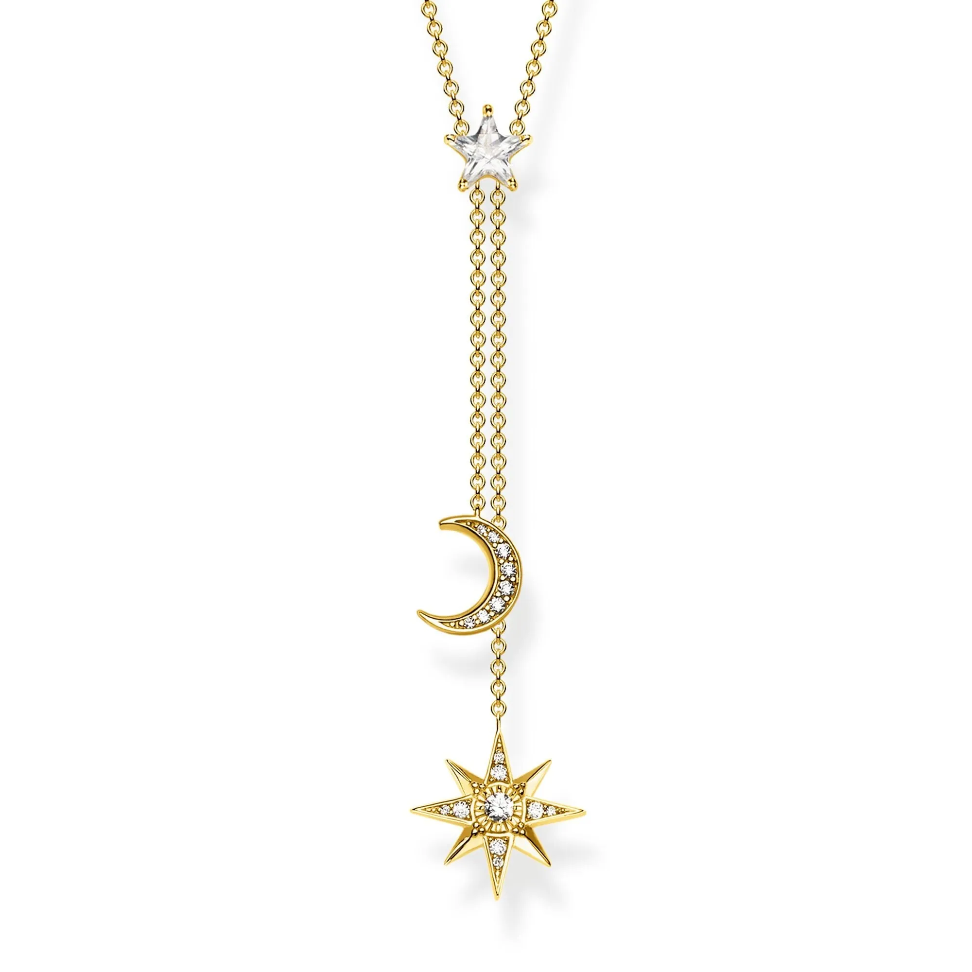 Thomas Sabo Jewellery Thomas Sabo Glam & Soul Yellow Gold Plated Silver CZ Magic Stars Drop Necklace