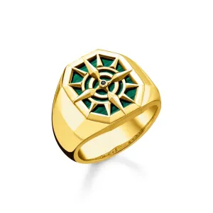 Thomas Sabo Jewellery Thomas Sabo Gold Plated Sterling Silver Green Compass Ring