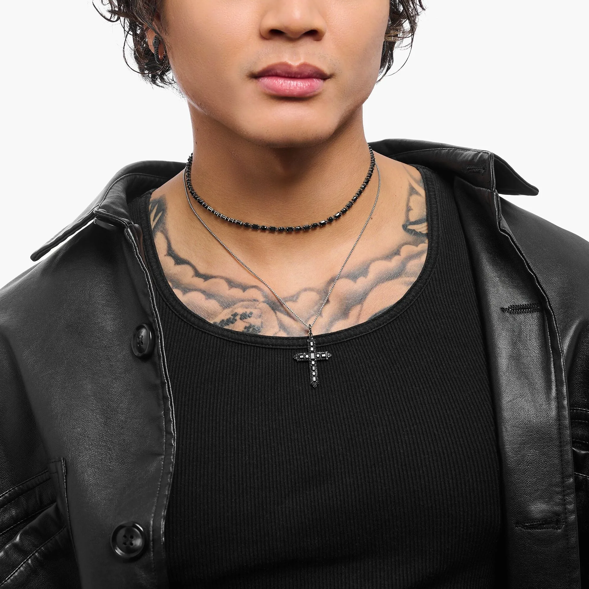 Thomas Sabo Mens Pendants Jewellery Blackened cross pendant with zirconia